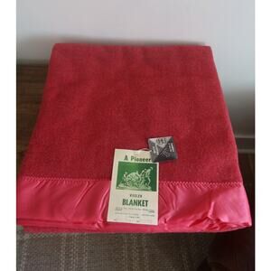 Vintage Wool Blanket with Satin/Nylon Trim Dark Pink 80" x 90" Moth Proofed NEW